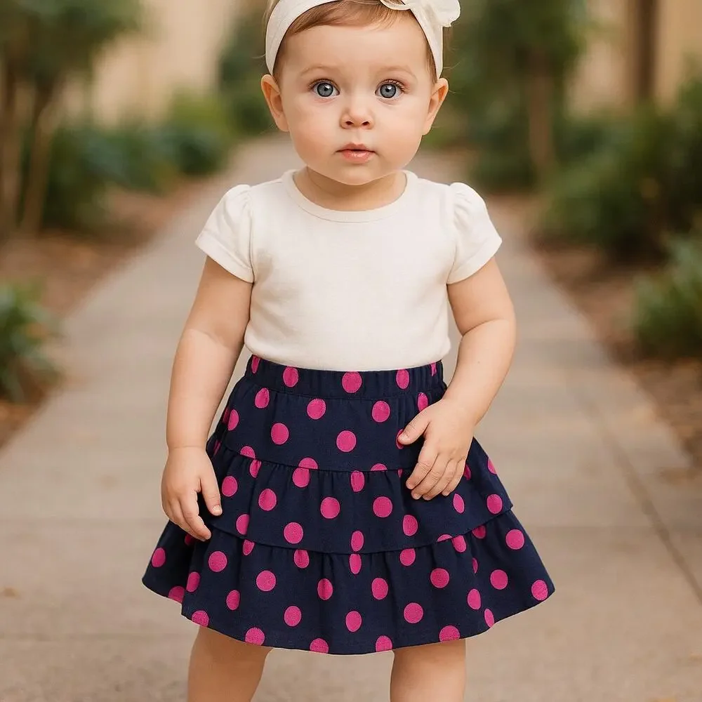5/$35 Carter's Girls Skirt Sz 12 Months Navy Blue Pink Polka Dots Knit Skort NEW